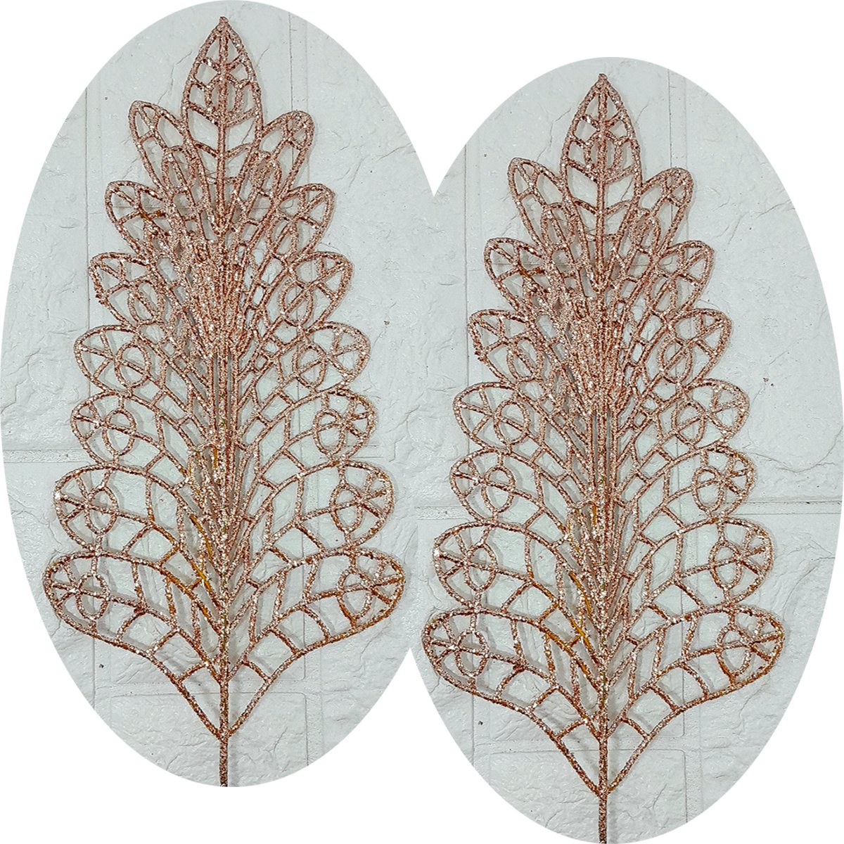 Folhas Flores Árvore Natal Gliter Rose Gold 40cm Kit 8pçs