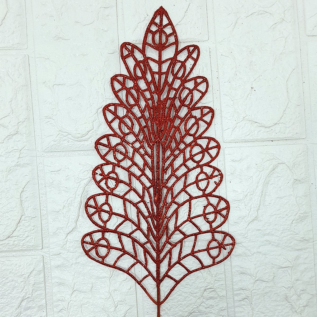 Folhas Flores Árvore Natal Gliter Vermelho De 40cm Kit 8pçs