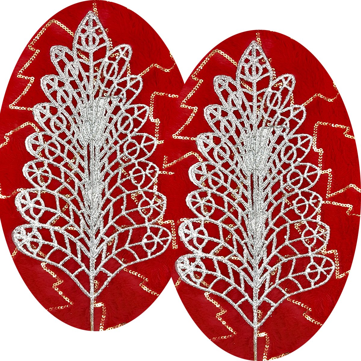 Folhas Flores Enfeite Árvore Natal Gliter Prata 40cm 8pçs