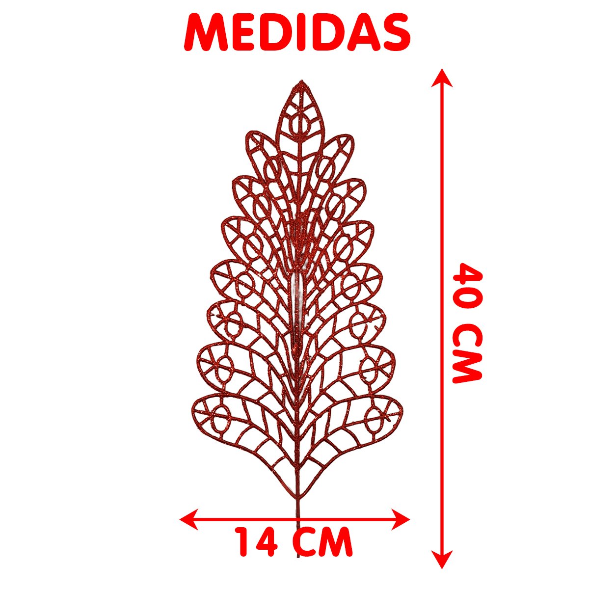 Folhas Flores Enfeite Árvore Natal Gliter Prata 40cm 8pçs