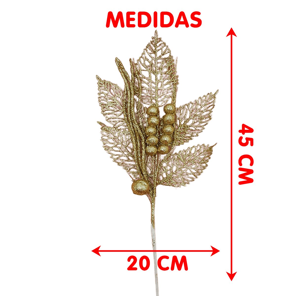 Folhas Flores Enfeite Natal Gliter Dourado De 45cm Kit 12pçs