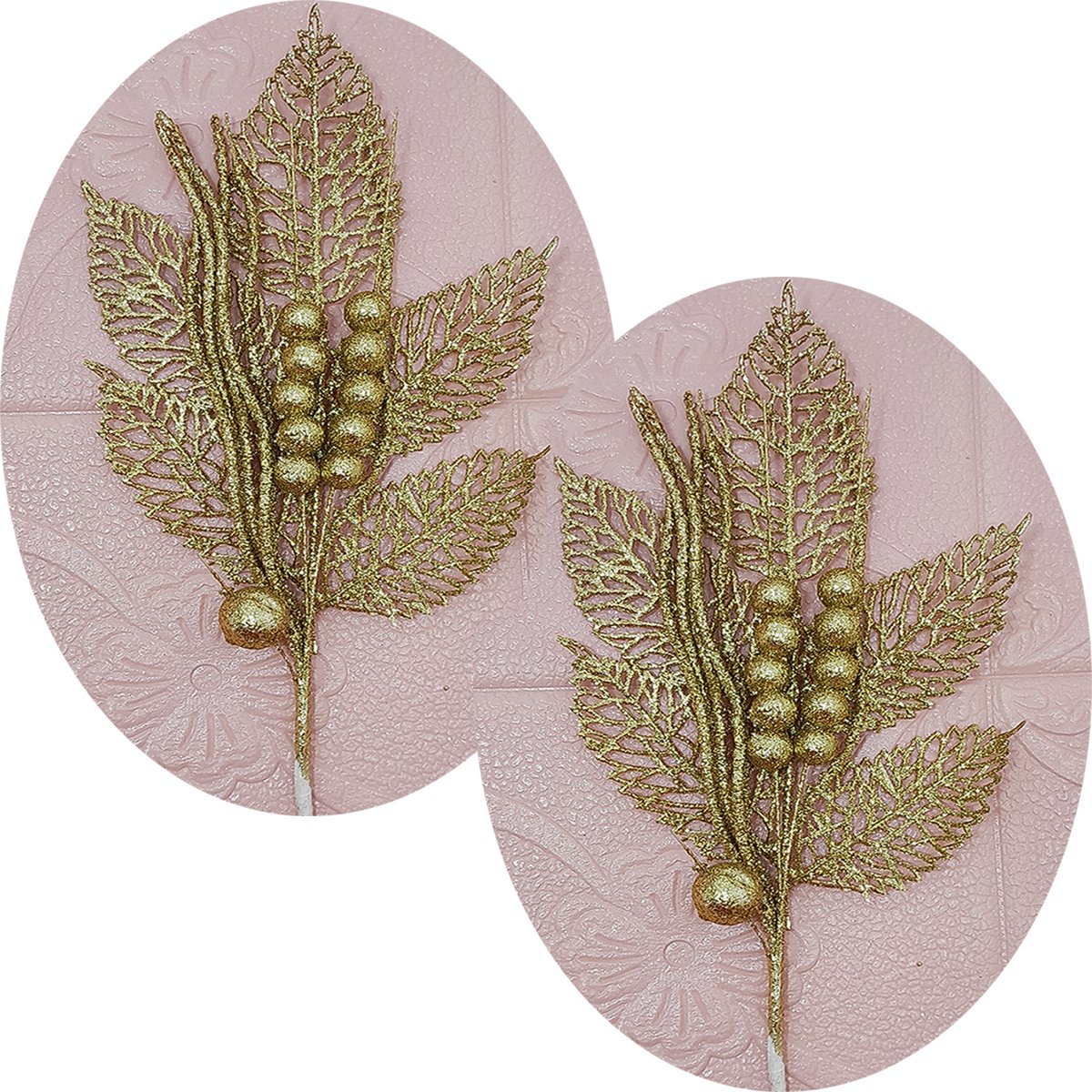 Folhas Flores Enfeite Natal Gliter Dourado De 45cm Kit 4pçs