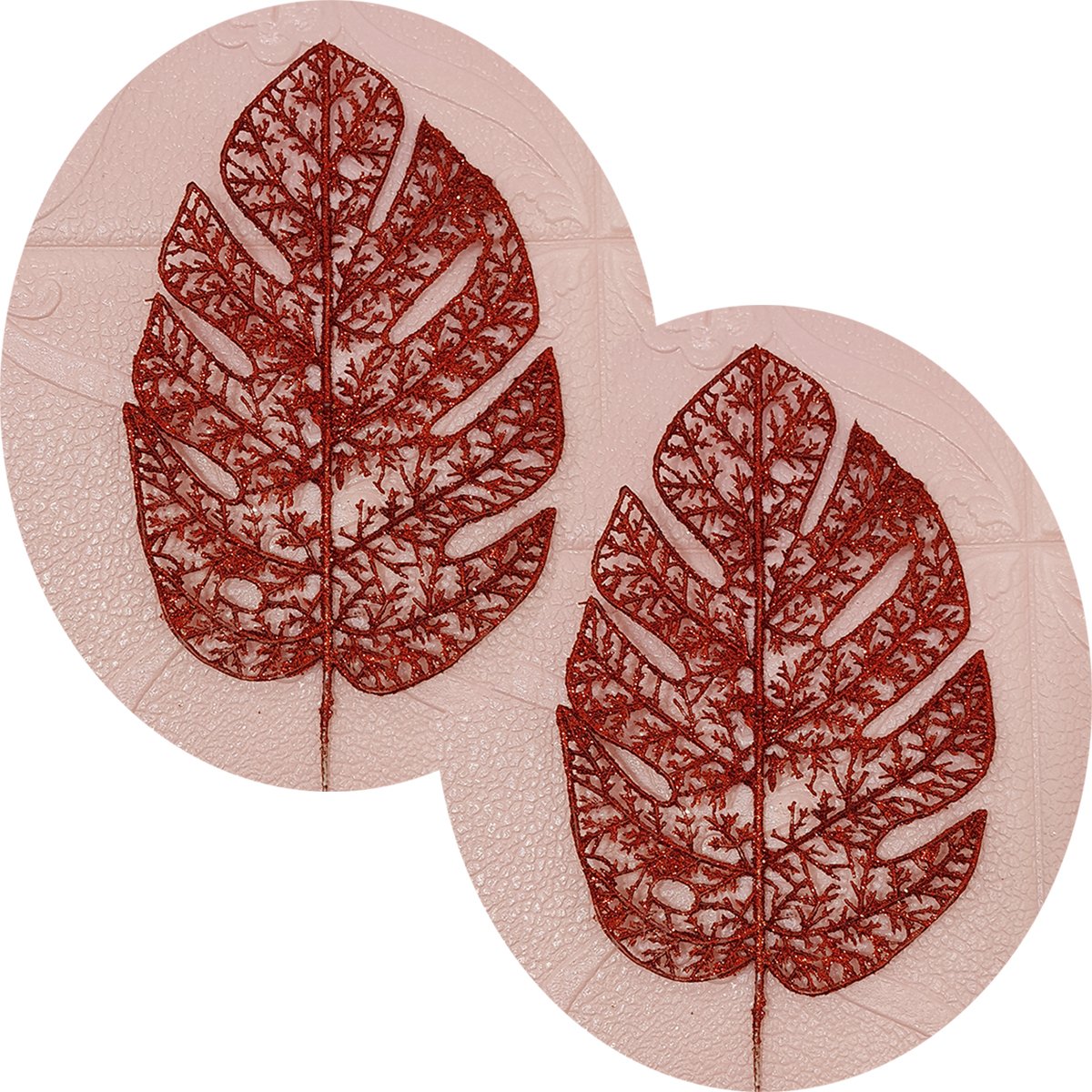 Folhas Flores Enfeite Natal Gliter Vermelho 35cm Kit 12pçs