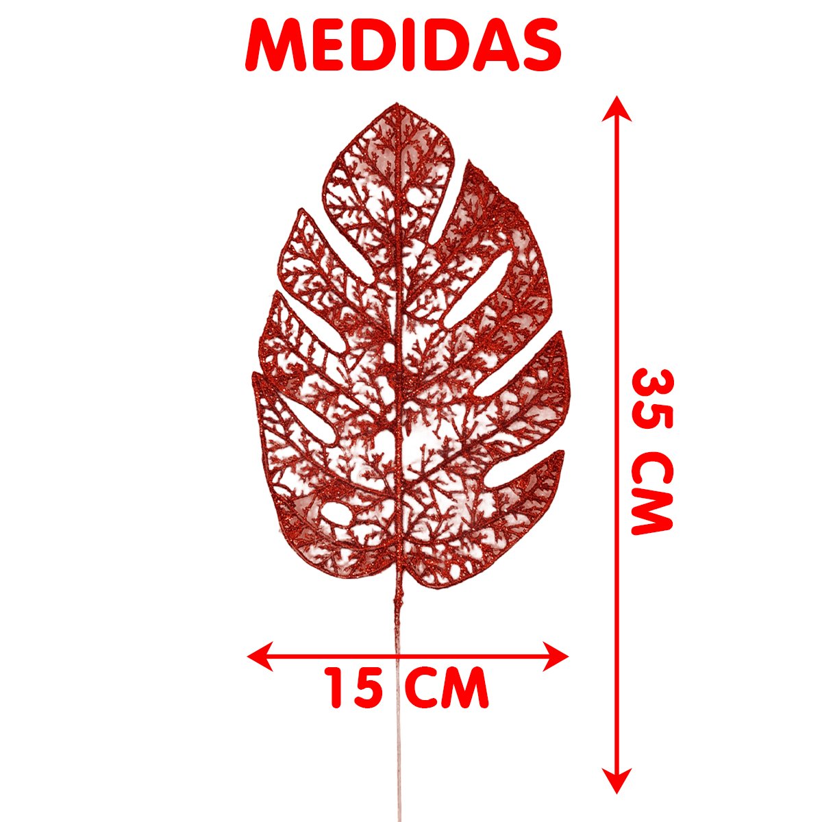 Folhas Flores Enfeite Natal Gliter Vermelho 35cm Kit 12pçs