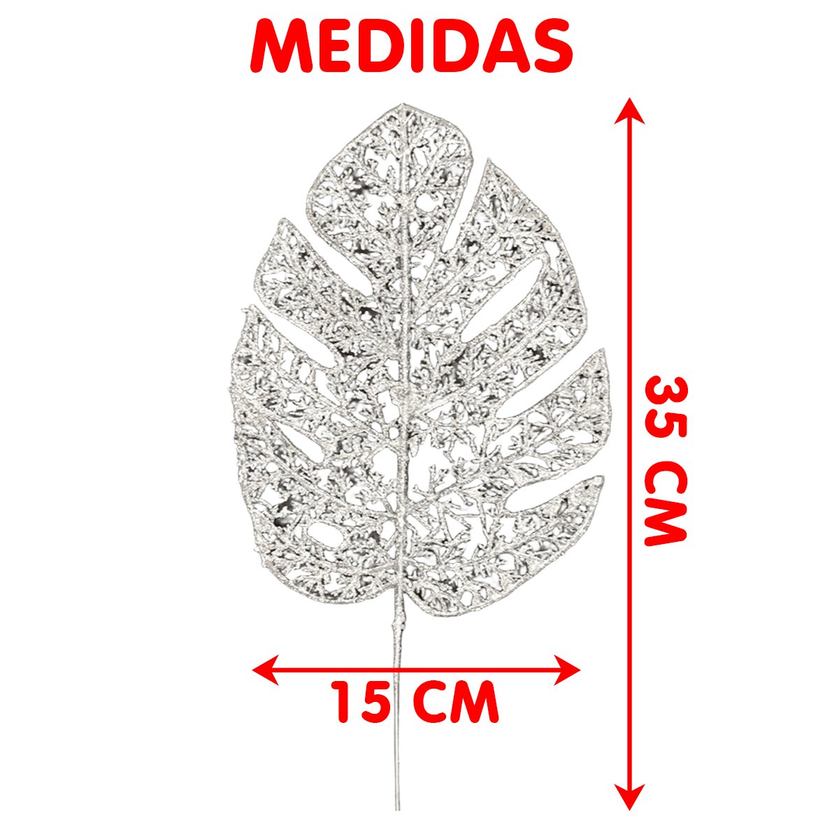 Folhas Flores Enfeite Natalino Gliter Prata 35cm Kit 8pçs