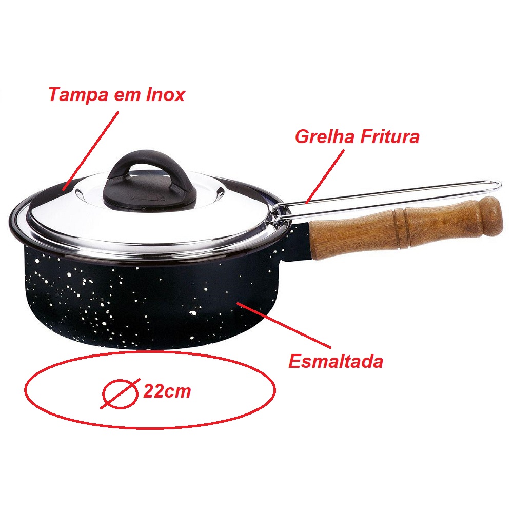 Frigideira Esmaltada com Peneira para Fritura e Tampa 22 
