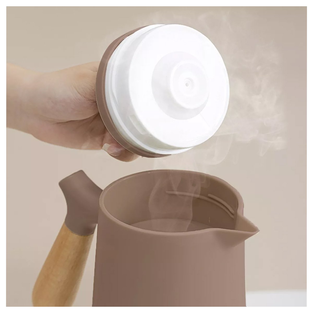 Garrafa Térmica Café Chá Nórdica Marrom Cabo em Madeira 1LT