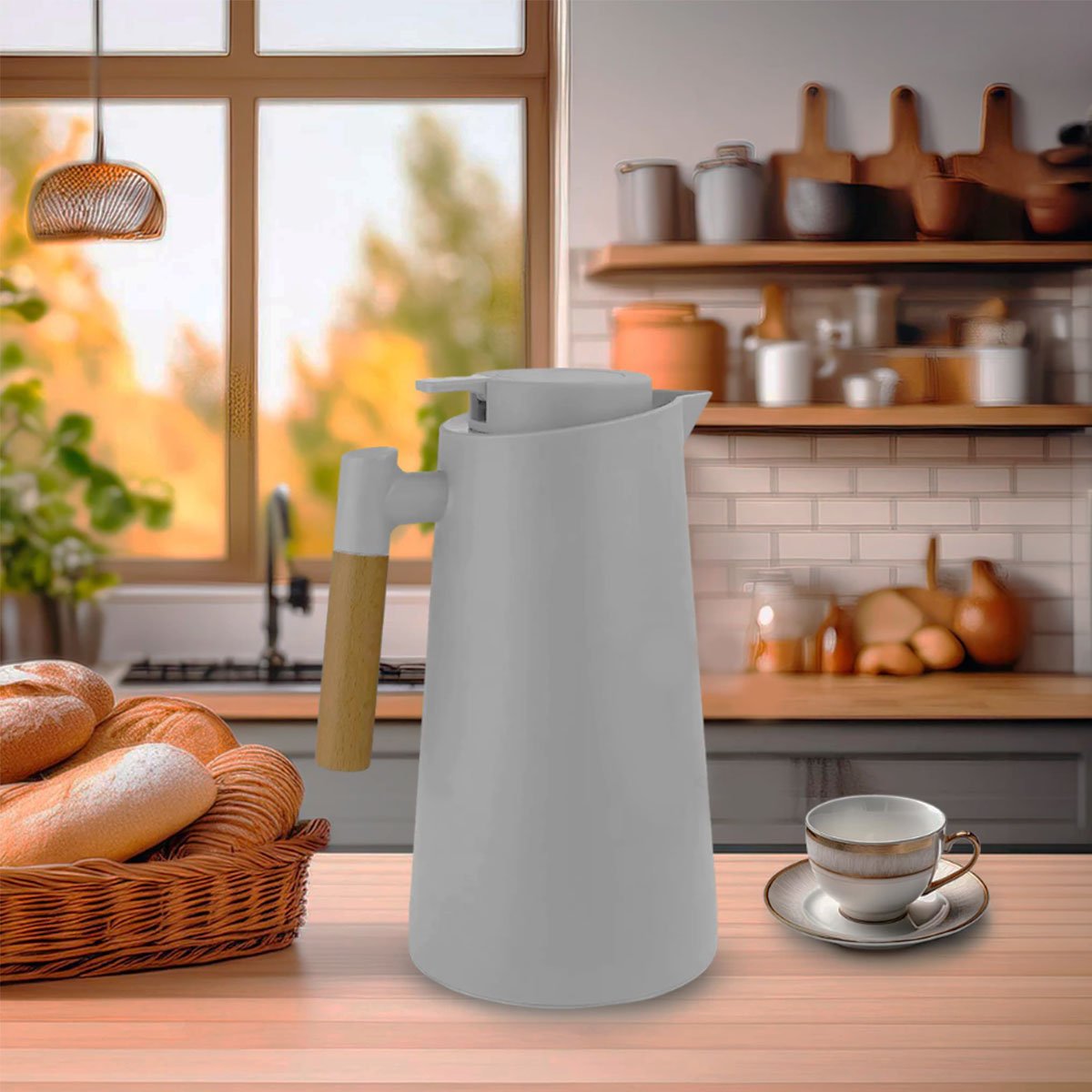 Garrafa Térmica De Mesa Nórdica Cinza Chá Café Chimarrão 1L