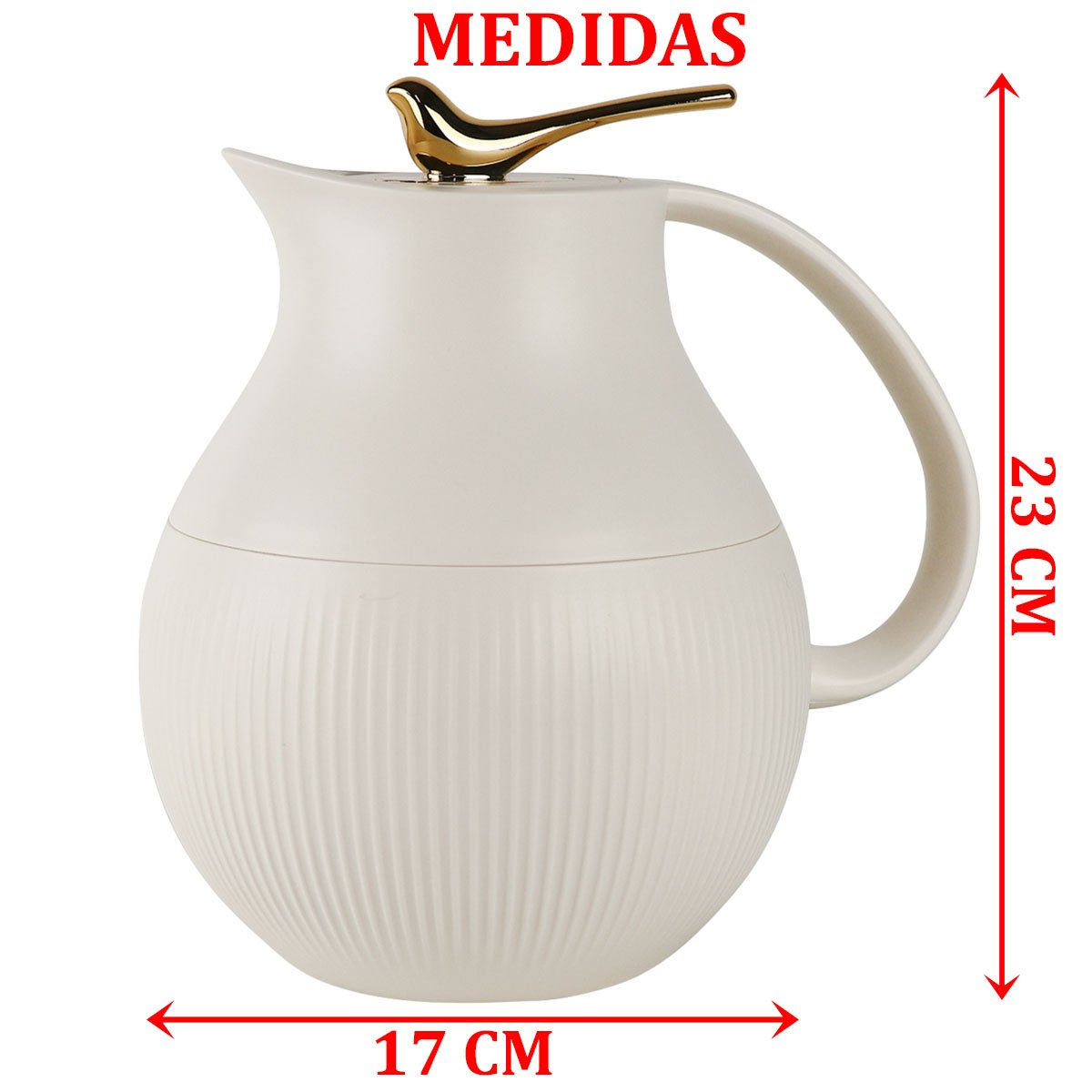 Garrafa Térmica De Mesa Pássaro Dourado Branco Leite Chá 1L