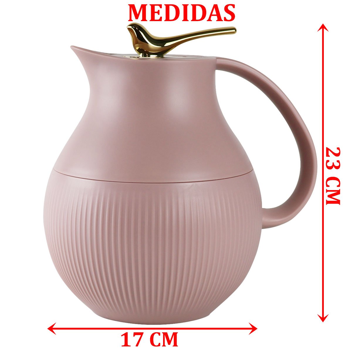 Garrafa Térmica Mesa Pássaro Dourado Rosa Pink Café Leite 1L
