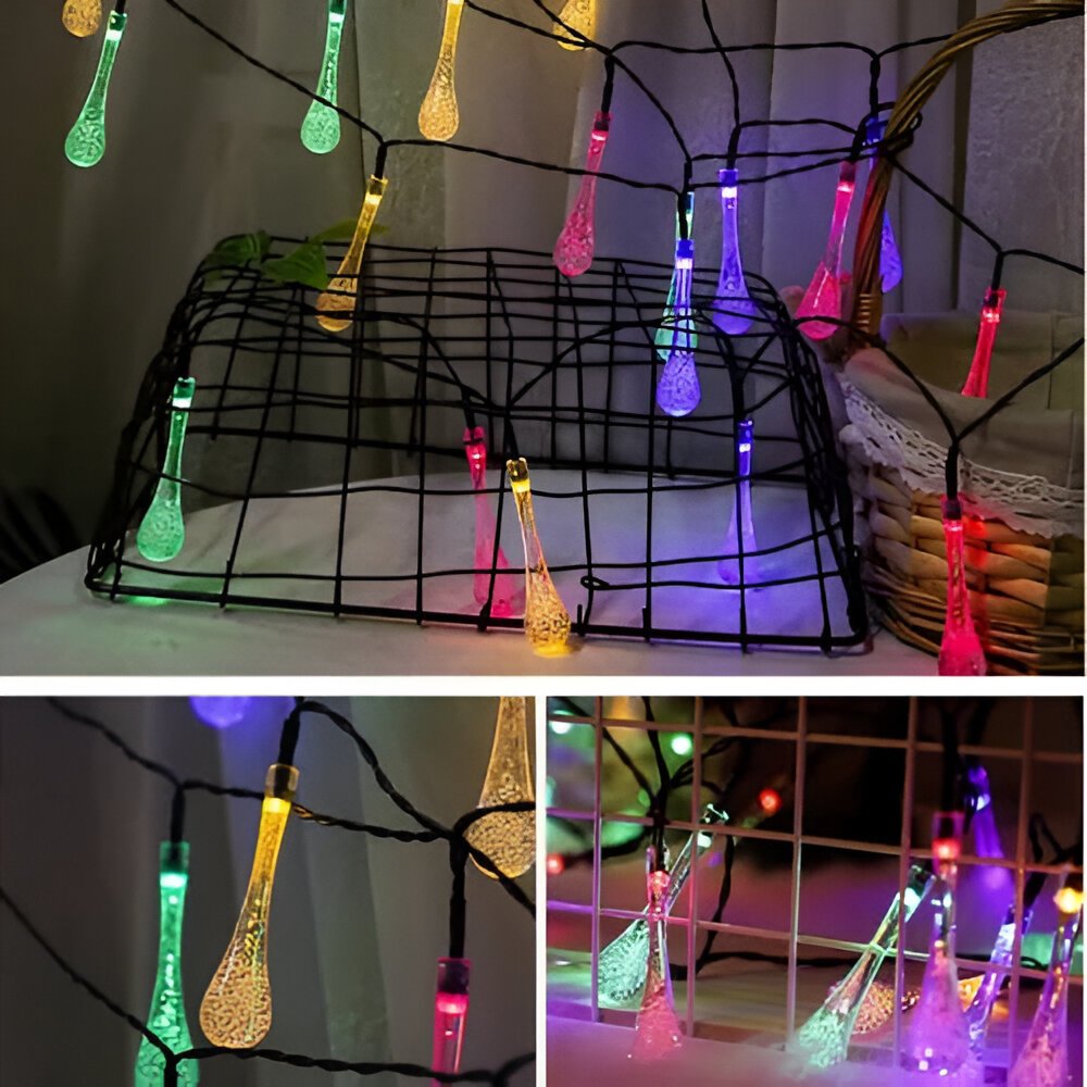 Grinalda Cordão Luzes Solar Gotas De Água Decoração 20 LEDs