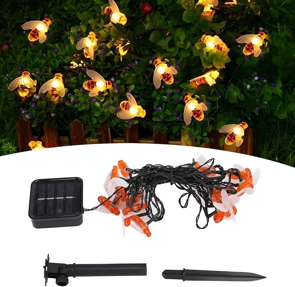 Grinalda Cordão Luzes Solar Jardim Abelhas Decoração 20 LEDs