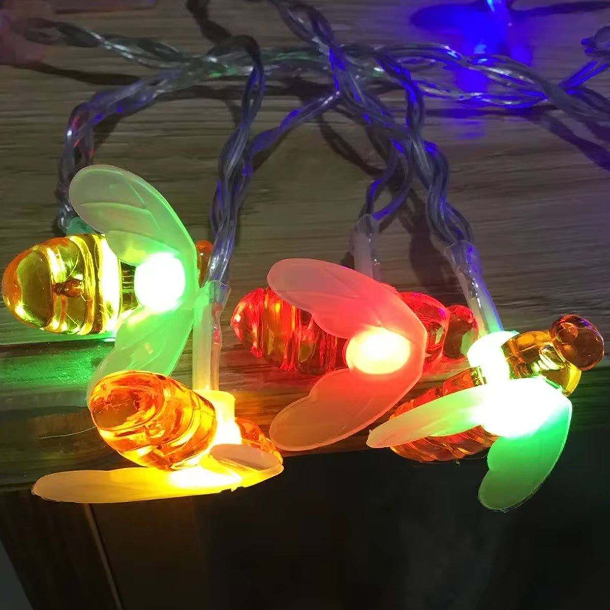Grinalda Pisca Cordão Solar 20 LEDs Colorido Abelhas De 5M