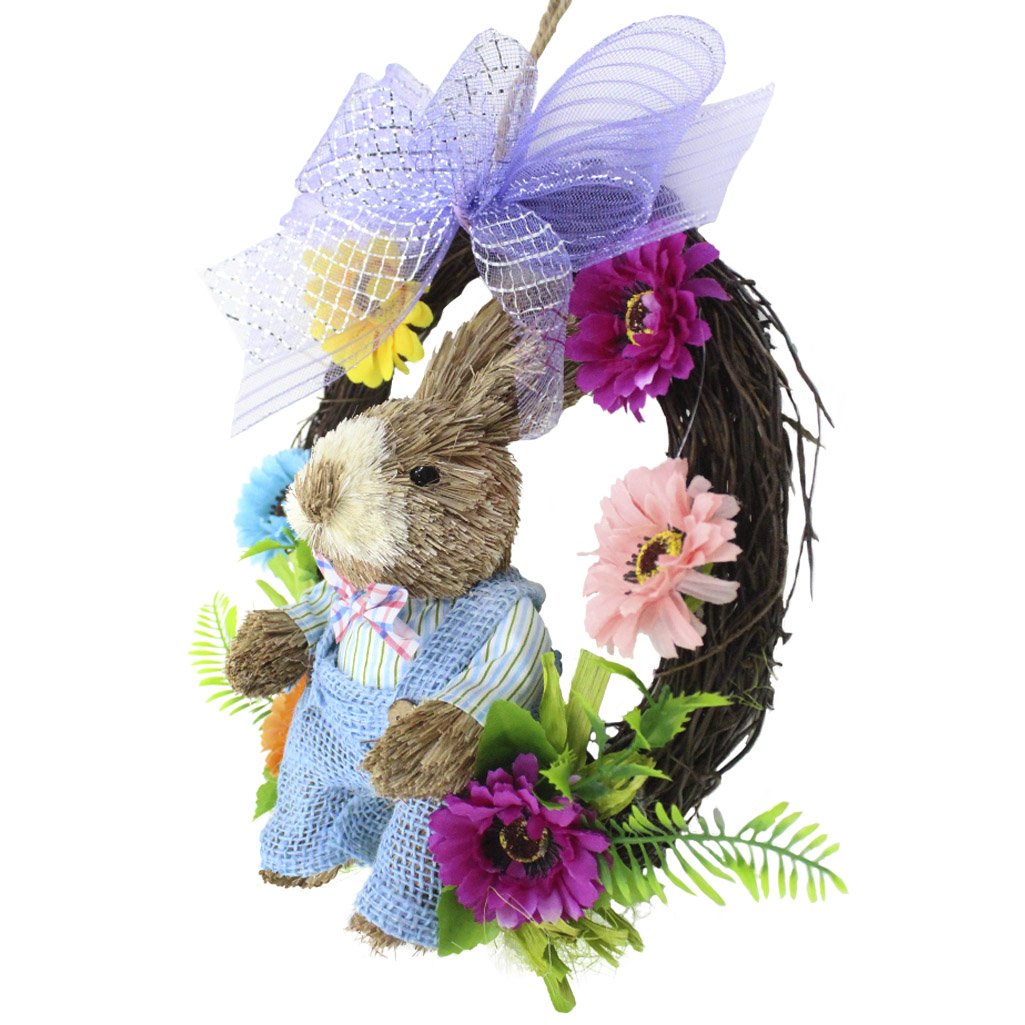 Guirlanda Artesanal Enfeite Páscoa Coelhinho Palha Florida 25cm