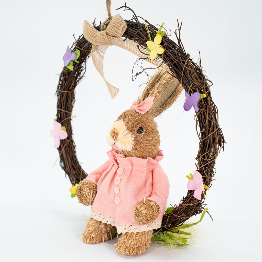 Guirlanda Coelha de Páscoa em Palha Decoração Enfeite 28cm