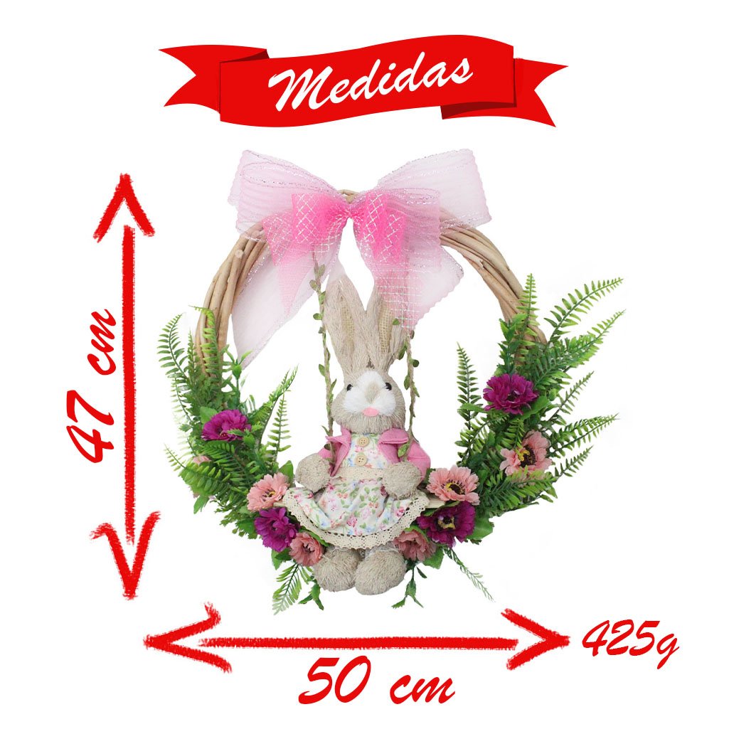 Guirlanda Coelhinha De Palha Enfeite De Páscoa 50 Cm