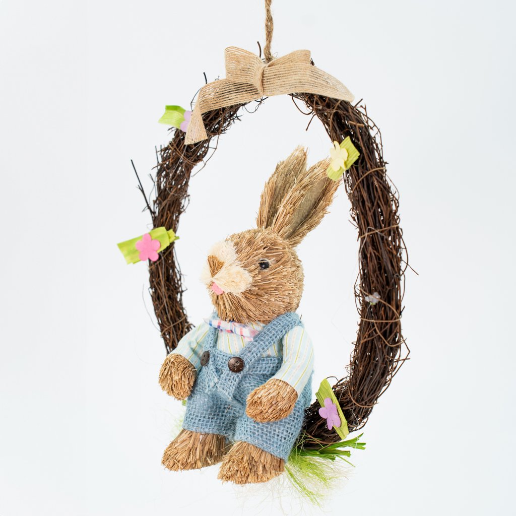 Guirlanda Coelho de Páscoa Decoração Enfeite em Palha 28cm