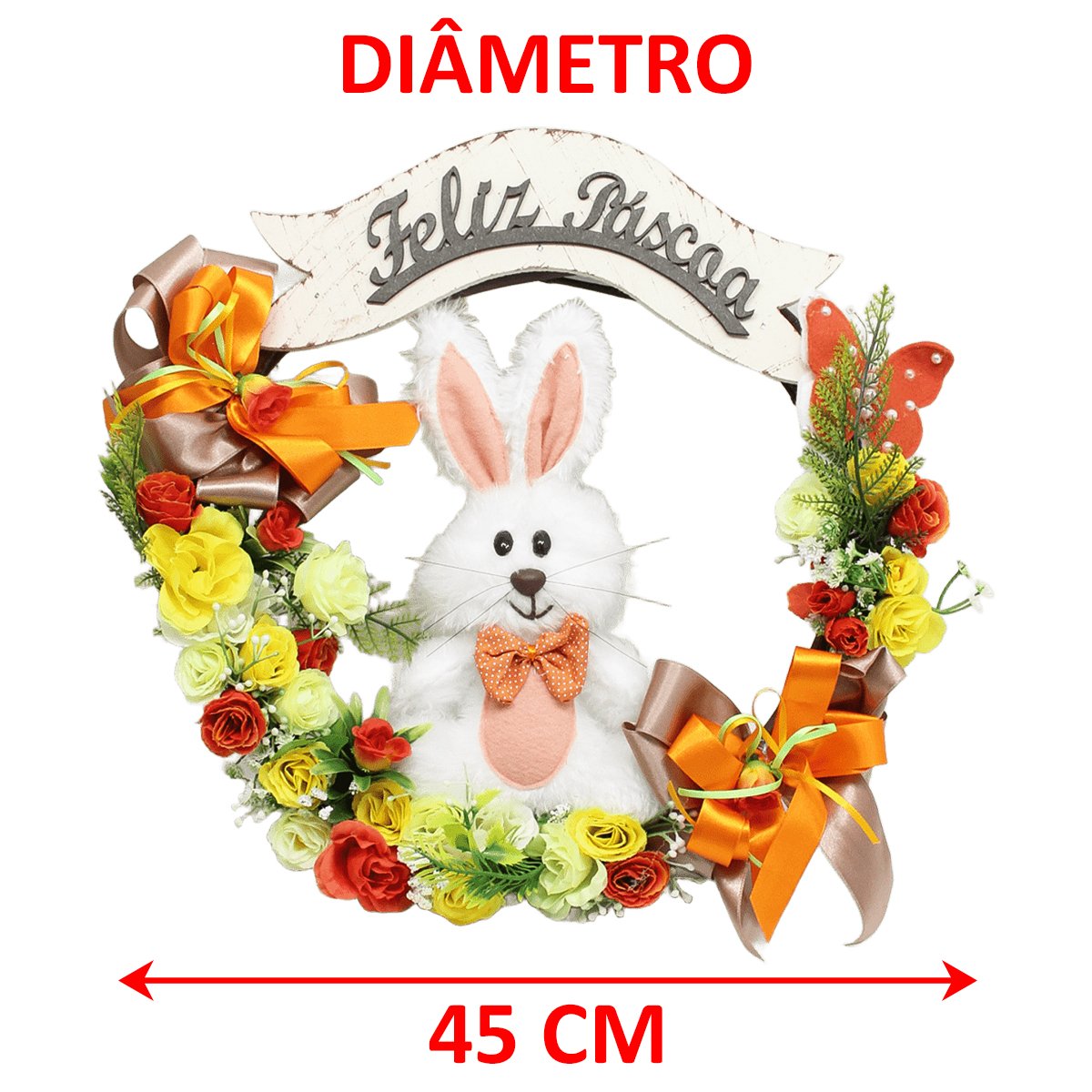 Guirlanda De Feliz Páscoa Coelho Enfeite Decorativo De 45cm