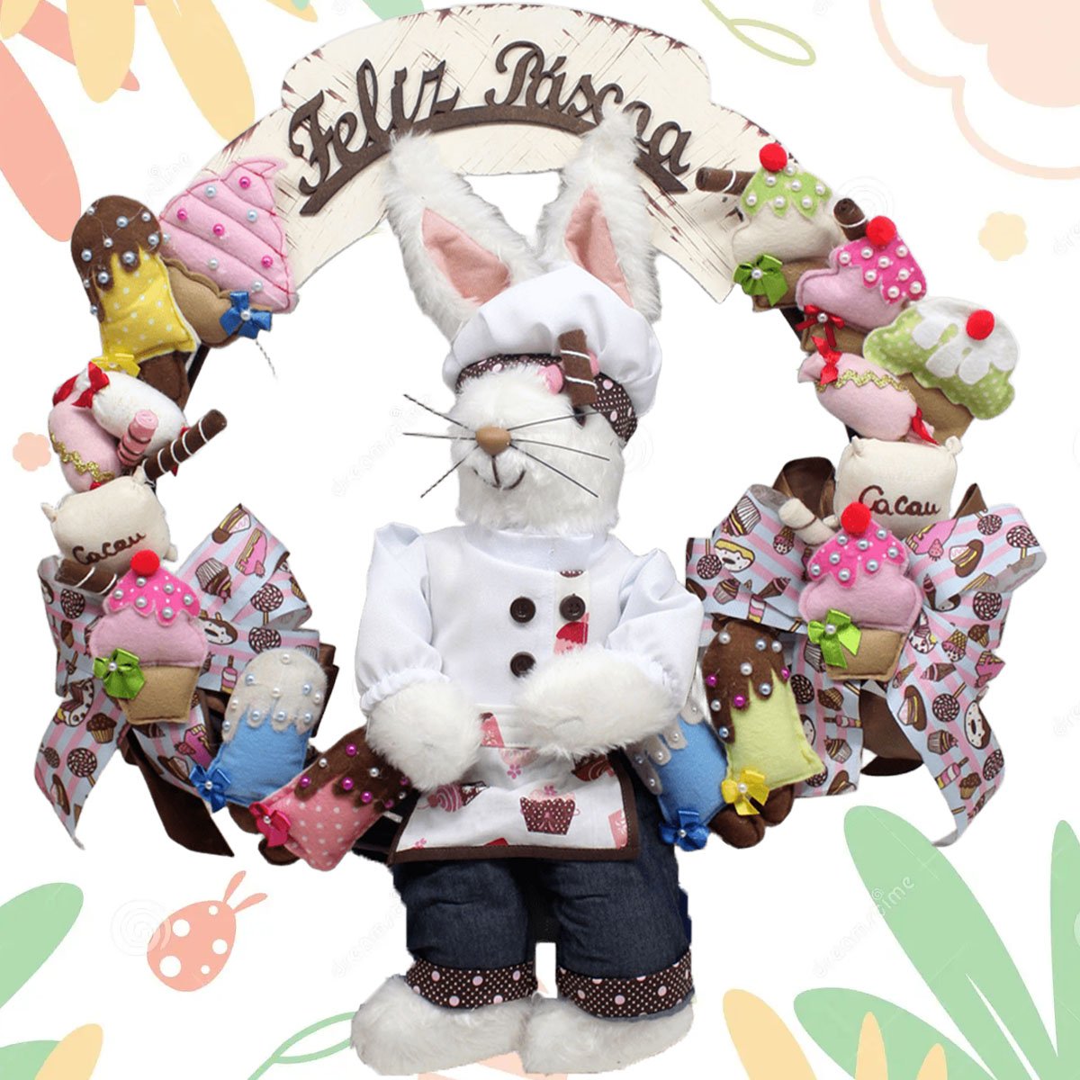 Guirlanda Enfeite Páscoa Coelhinho Confeiteira Robusta 50cm