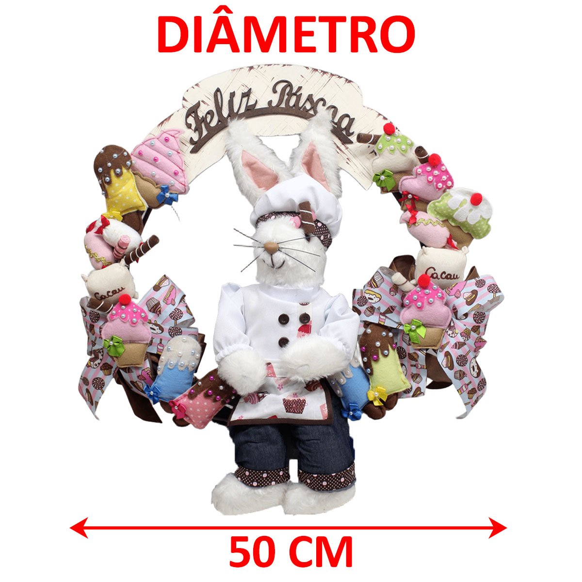 Guirlanda Enfeite Páscoa Coelhinho Confeiteira Robusta 50cm