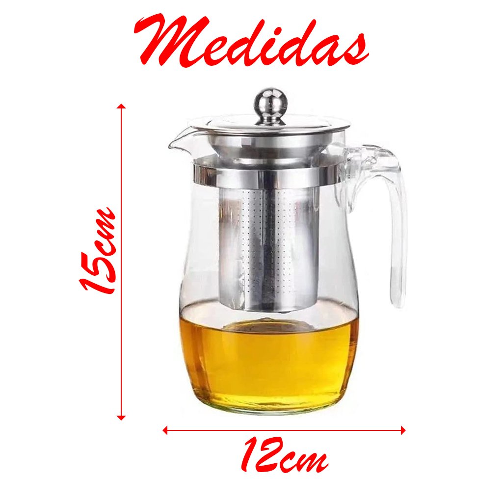Jarra Com Infusor Com Tampa Inox Chaleira Chá Vidro 500ml