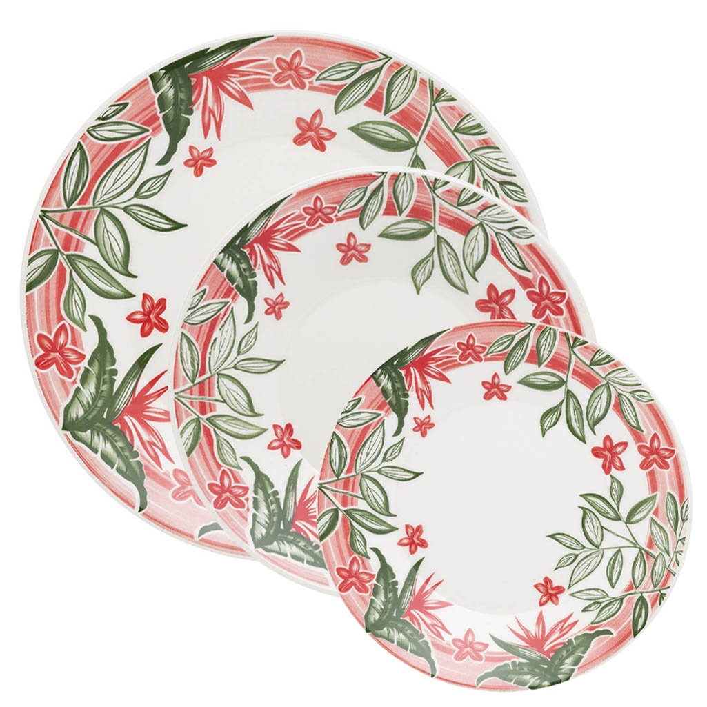 Jogo 2 Pratos Rasos 2 Pratos Fundos 2 Pratos Lanche Biona Jardim Tropical Oxford® Cerâmica