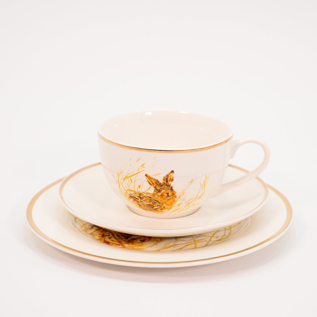 Jogo Café Lanche Porcelana Branca Páscoa Coelho 8 Peças
