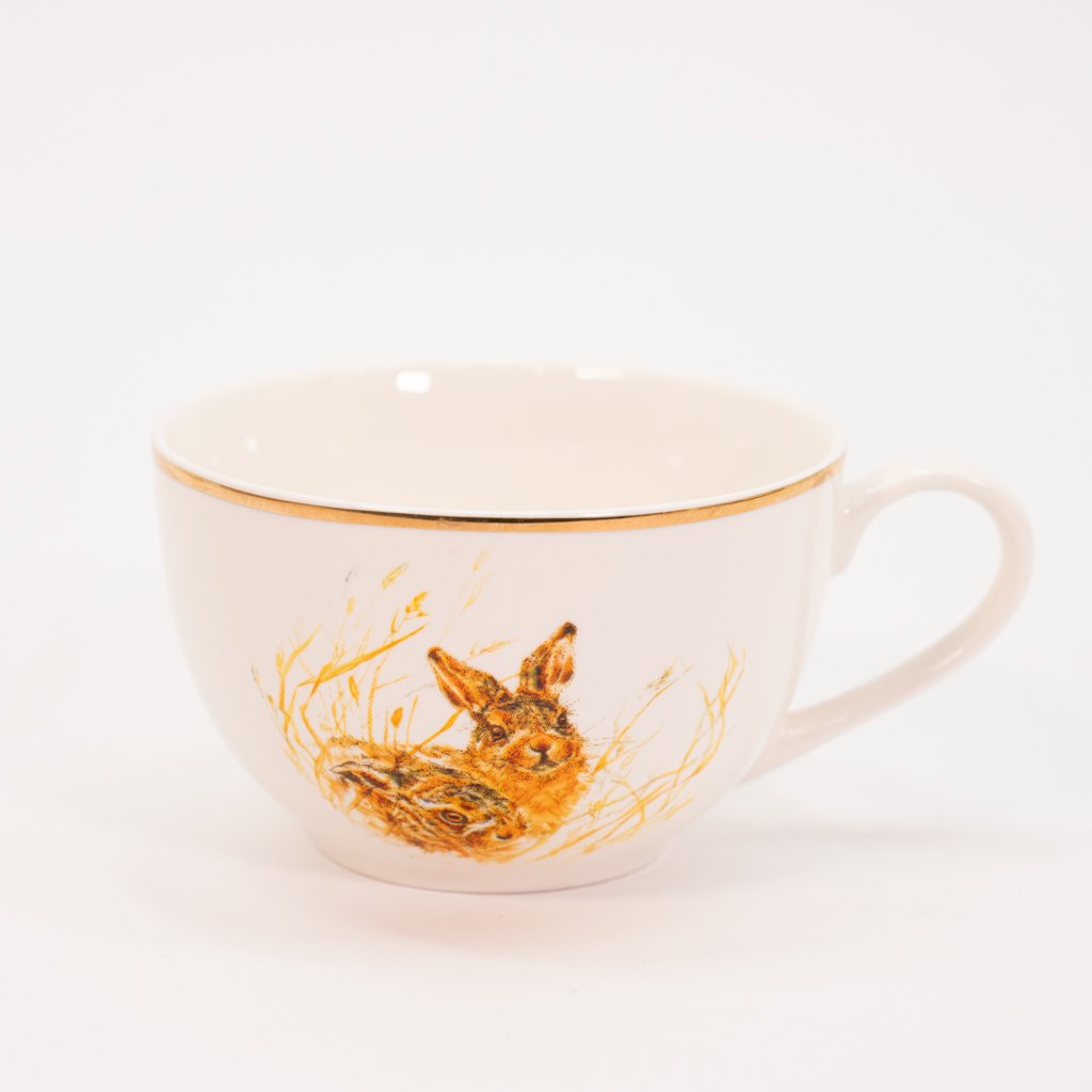 Jogo Café Lanche Porcelana Branca Páscoa Coelho 8 Peças