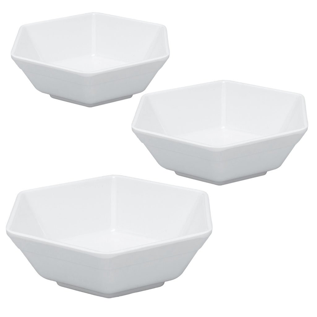 Jogo De Tigelas Melamina Hexagonal Branca 3 Peças