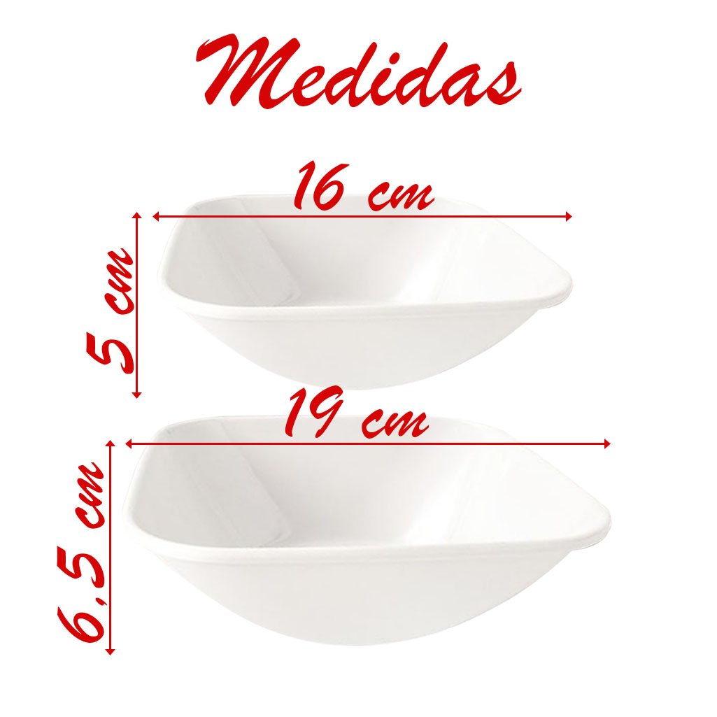 Jogo De Tigelas Melamina Quadrada Branca 2 Peças