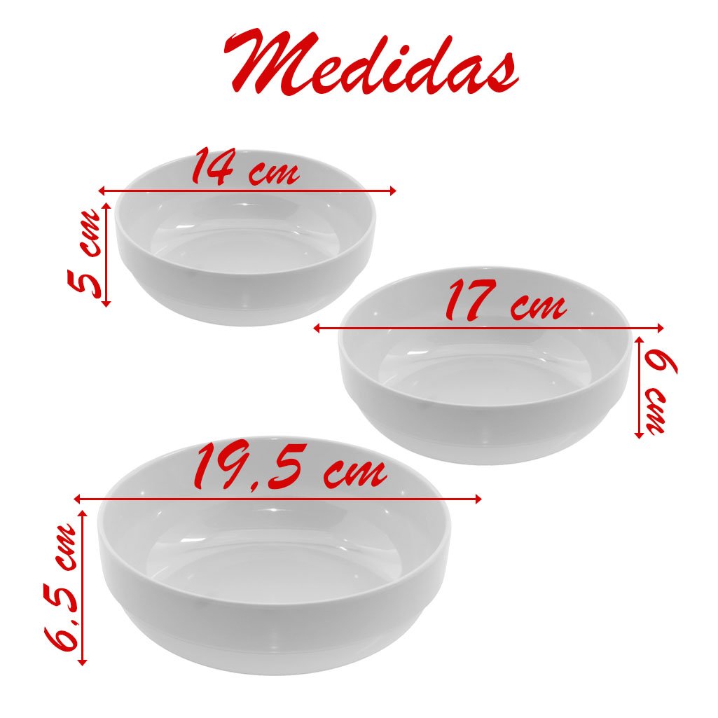 Jogo De Tigelas Redondas Melamina Branca 3 Peças