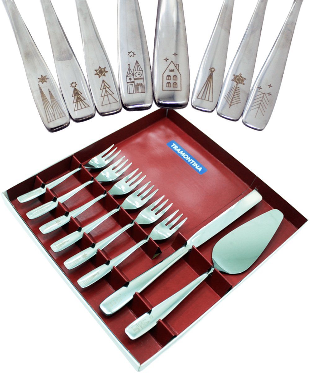 Jogo Para Torta Talheres Natalino Tramontina Inox Natal 8Pçs