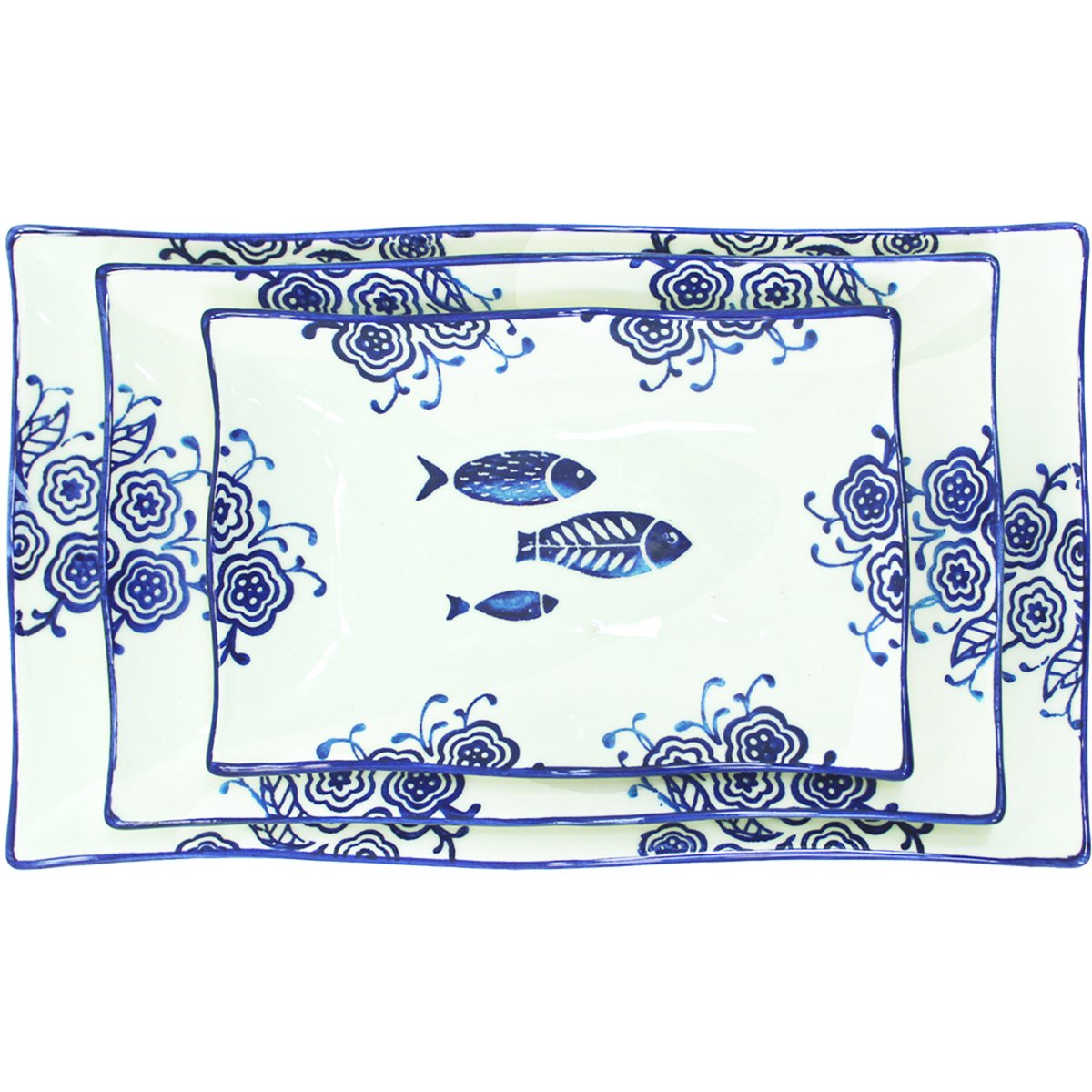 Jogo Petisqueiras Bandeja Peixe 6Pçs Travessas Bowl Oceano