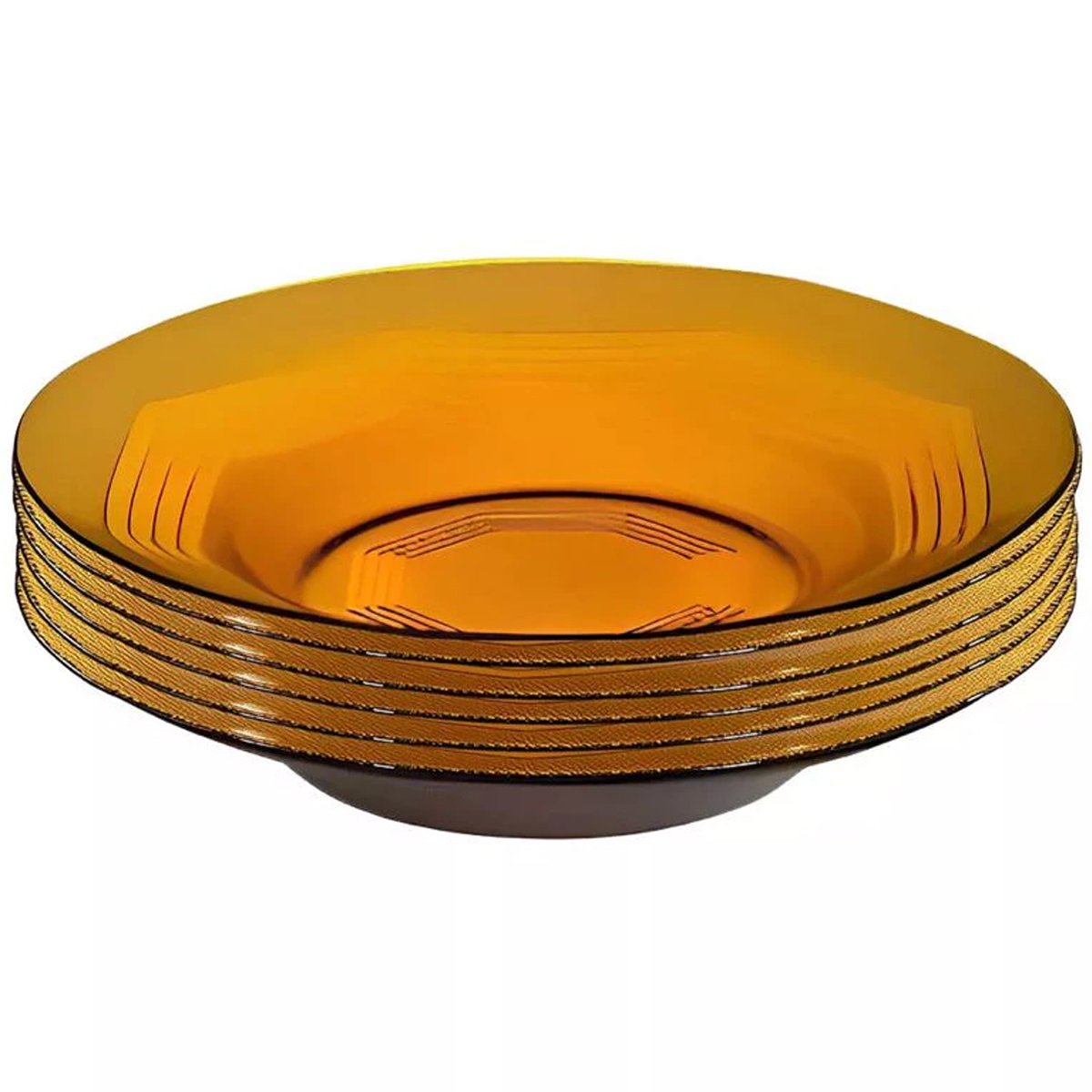 Jogo Prato Fundo Sopa 6 Pessoas 6Pçs Âmbar Em Vidro 22,5cm