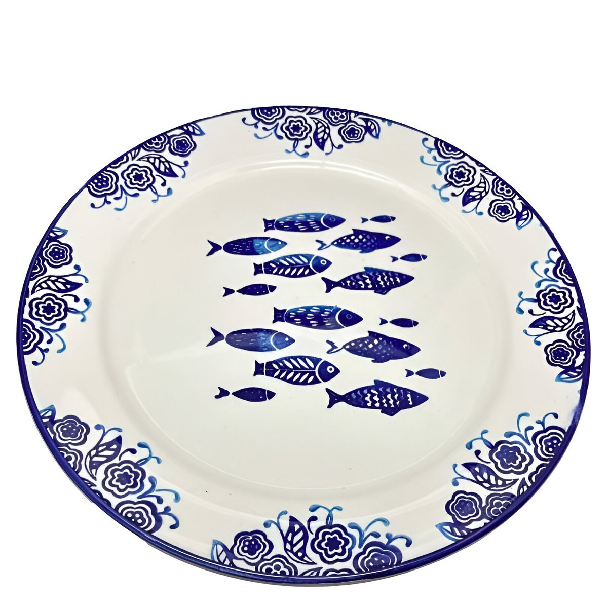 Jogo Prato Raso Jantar 10 Pessoas 10Pçs Peixe Praia Mar 31cm