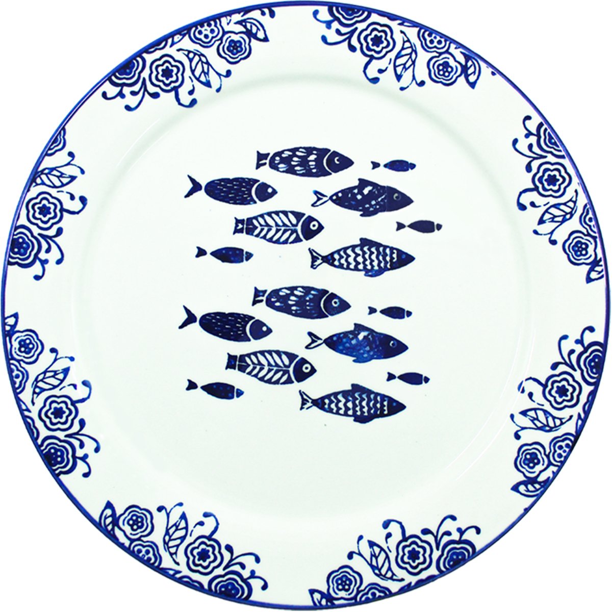 Jogo Prato Raso Jantar 10 Pessoas 10Pçs Peixe Praia Mar 31cm