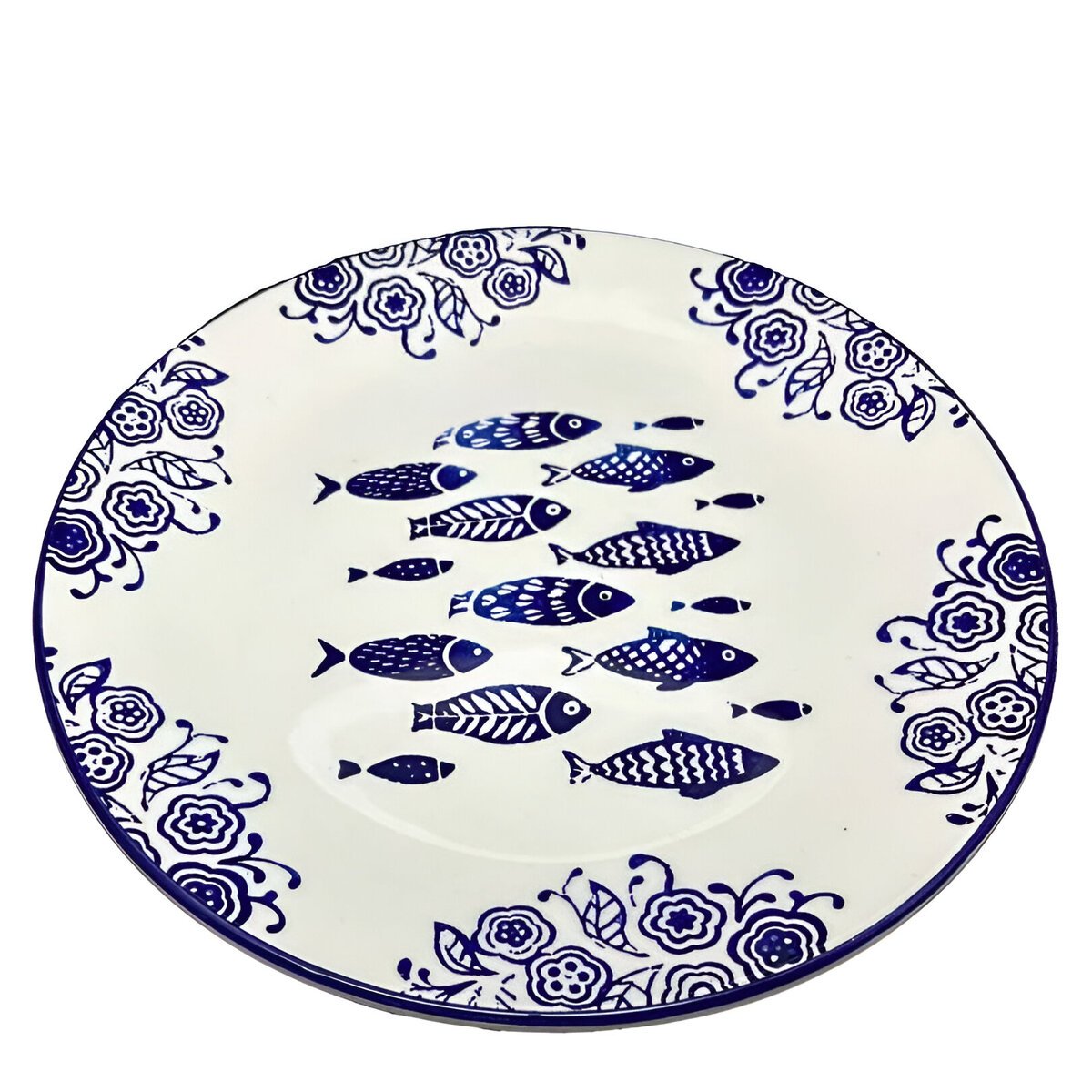 Jogo Prato Raso Jantar 4 Pessoas 4Pçs Peixe Praia Mar 26cm