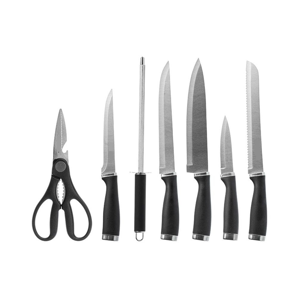 Jogo de Facas com Cepo e Tesoura de Cozinha 8 Peças 