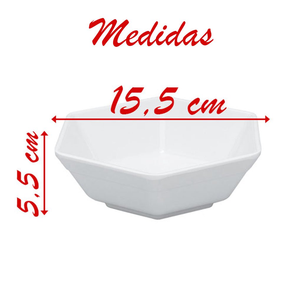 Kit 02 Tigelas Melamina Hexagonal Branca 430Ml