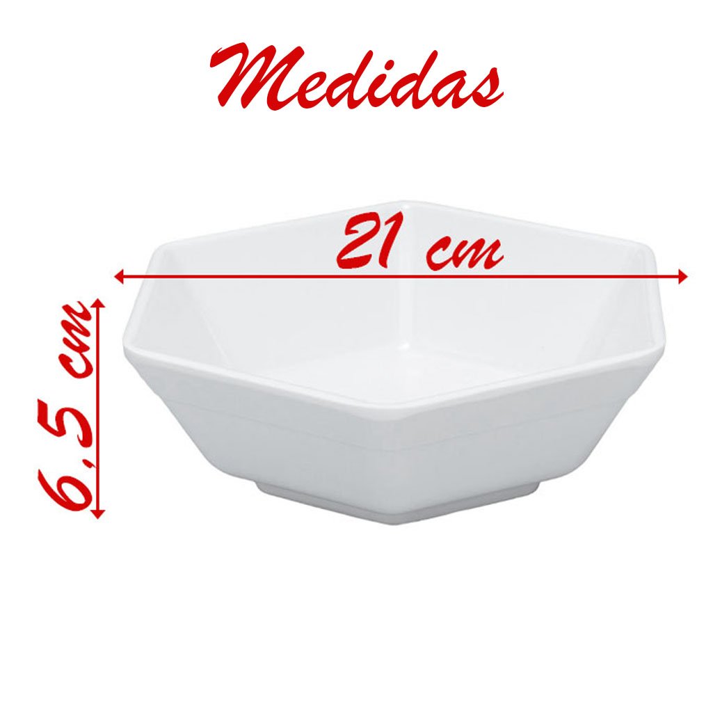 Kit 04 Tigelas Melamina Hexagonal Branca 1 Litro