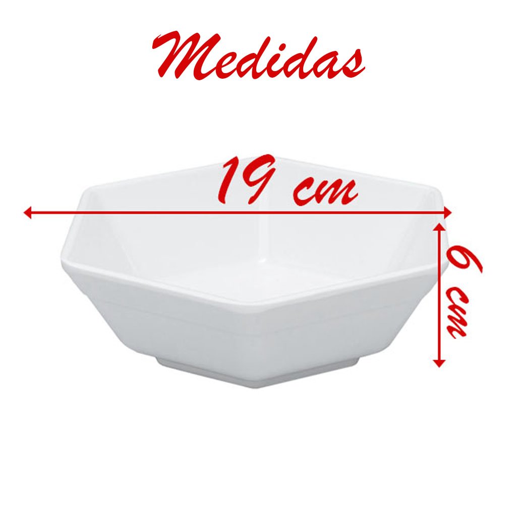 Kit 04 Tigelas Melamina Hexagonal Branca 700Ml