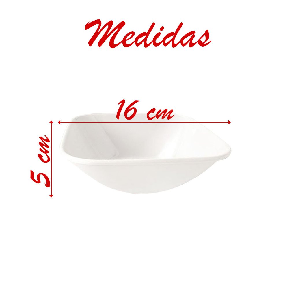 Kit 04 Tigelas Melamina Quadrada Branca 600Ml