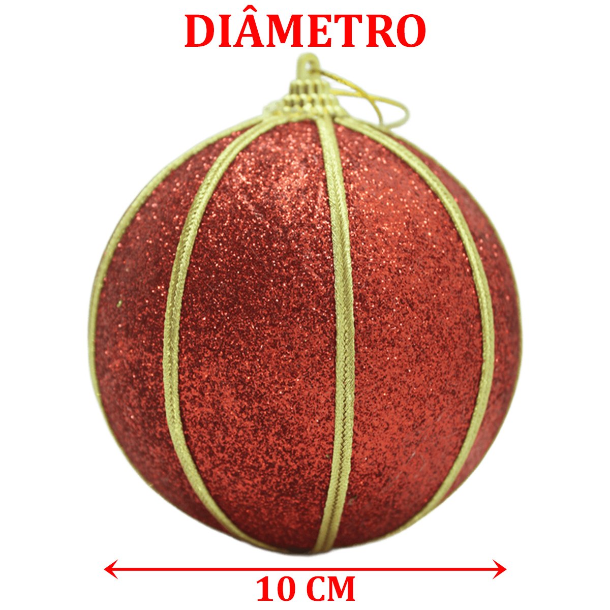 Kit 10 Bolas Glitter Vermelho Árvore De Natal Artesanal 10cm