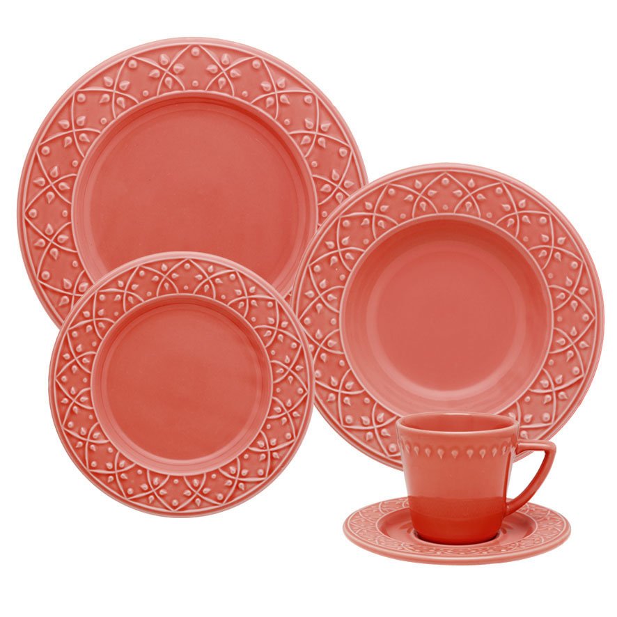 Kit 10 Pratos Fundos Mendi Coral Oxford® Cerâmica 23cm