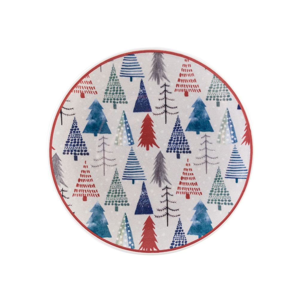 Kit 10 Pratos de Sobremesa Natal Pinheiro Oxford Cerâmica 19cm