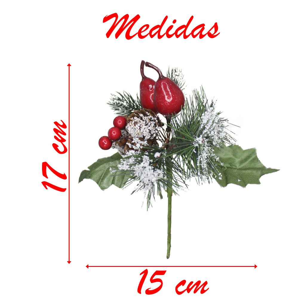 Kit 10 Ramos Pera Decoração Natal Artificial Com Detalhes Branco 17cm