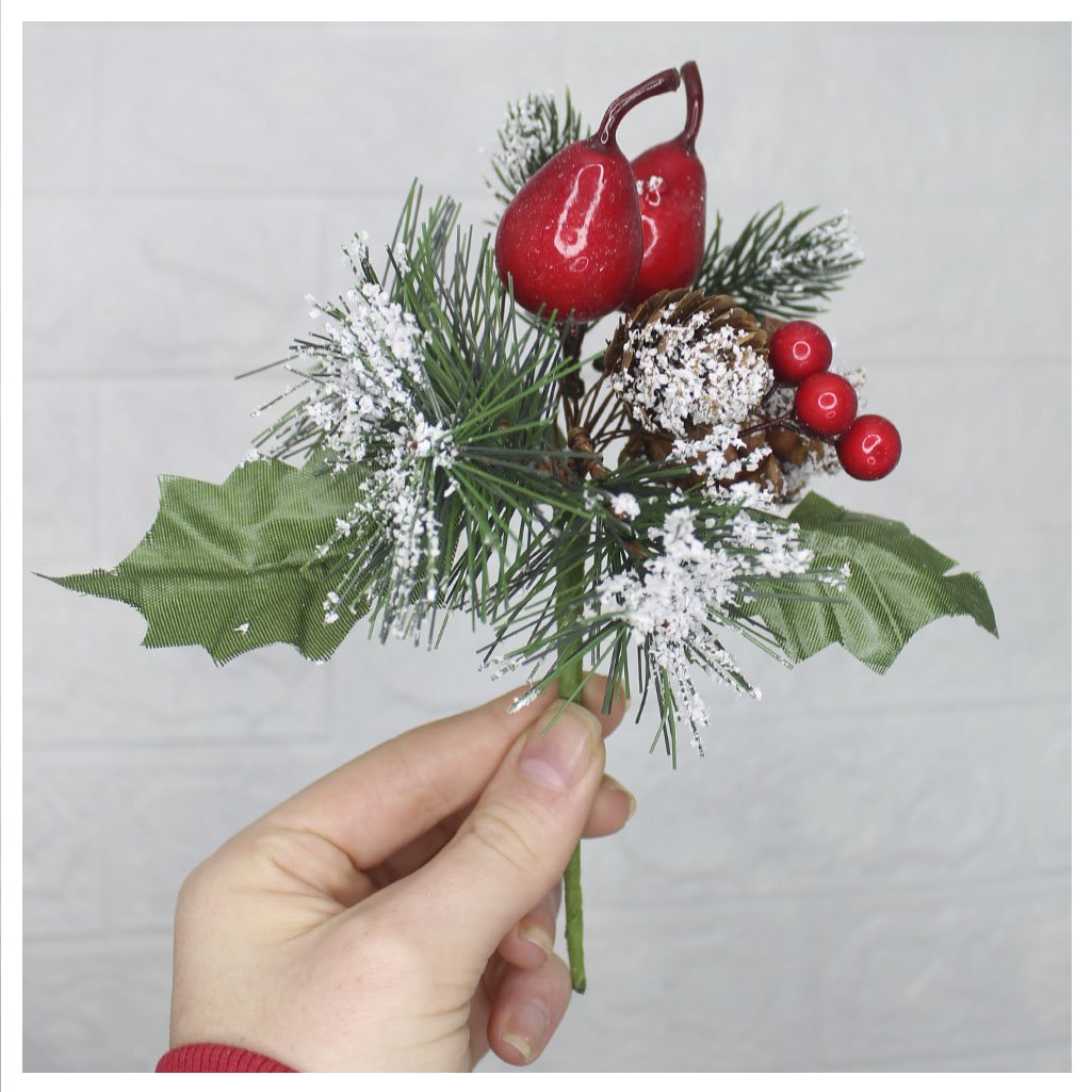Kit 10 Ramos Pera Decoração Natal Artificial Com Detalhes Branco 17cm