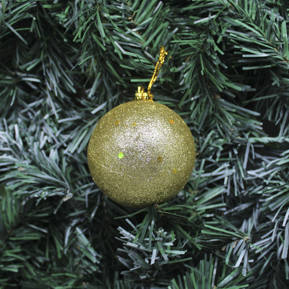 Kit 12 Bolas De Natal Glitter Dourada Enfeite Natalino 70mm