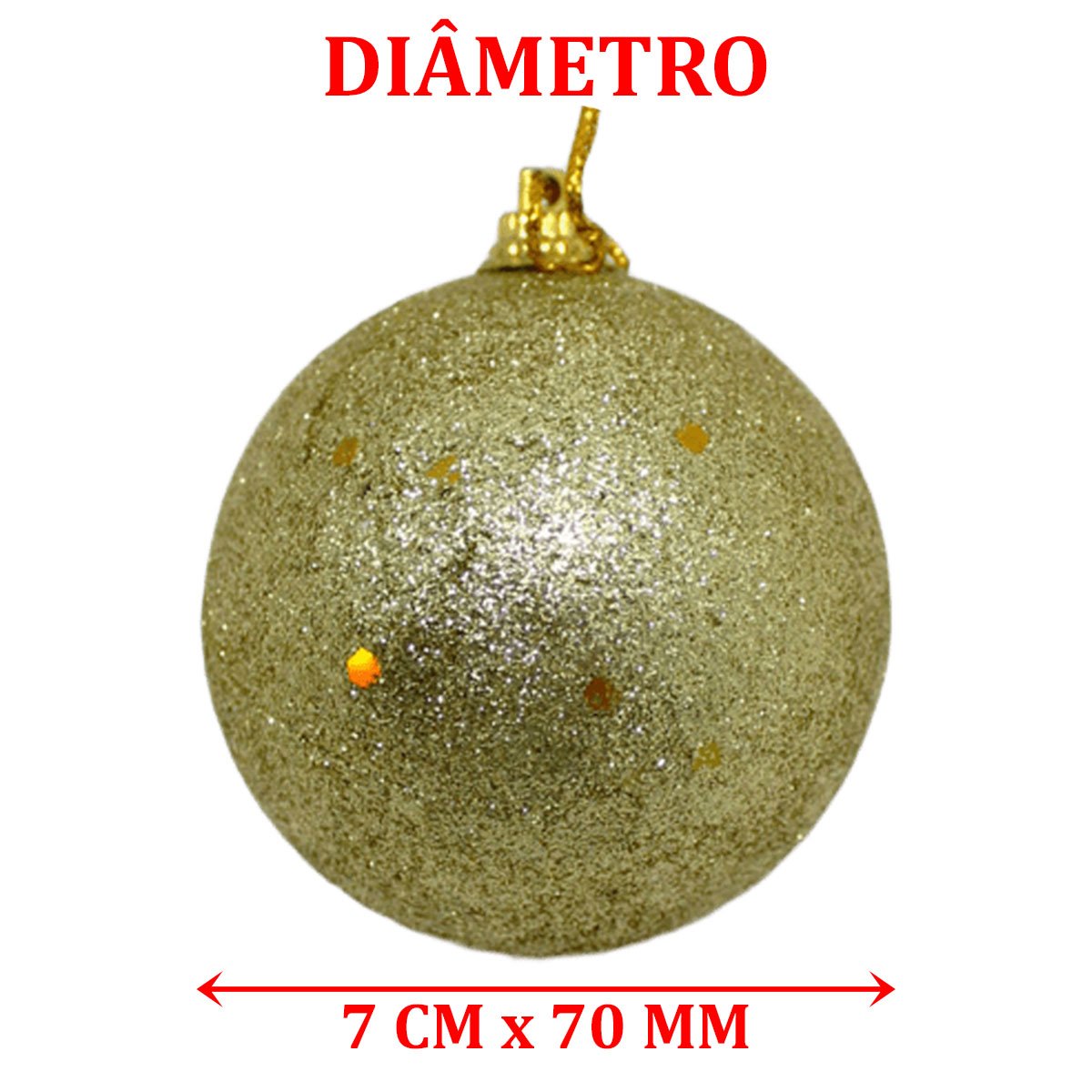 Kit 12 Bolas De Natal Glitter Dourada Enfeite Natalino 70mm