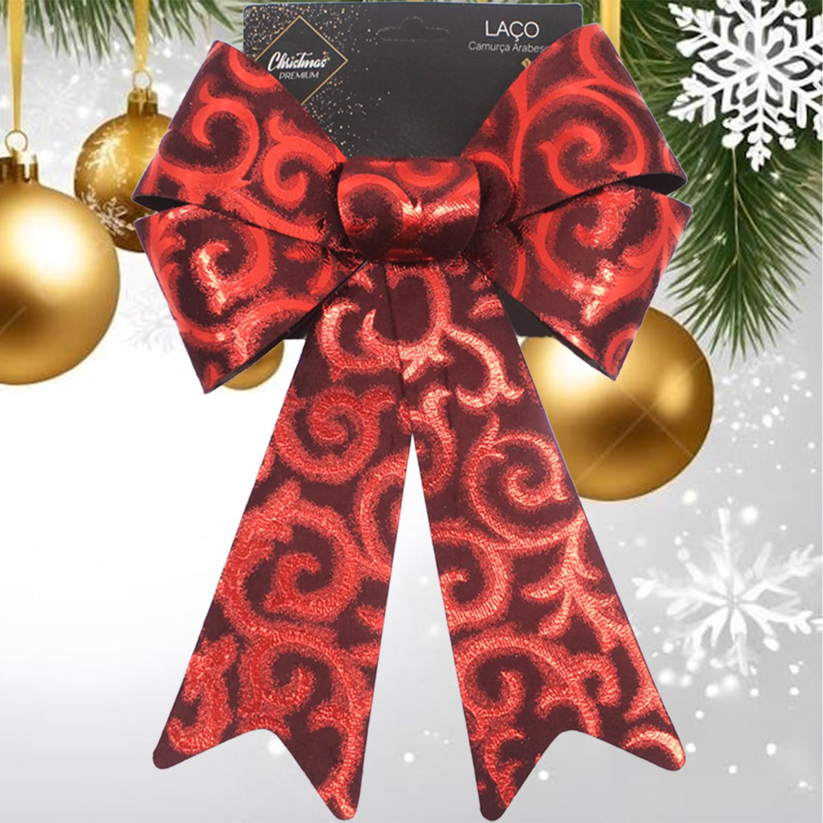 Kit 12 Laço Vermelho Em Camurça Brilhante Enfeite Natal 32cm